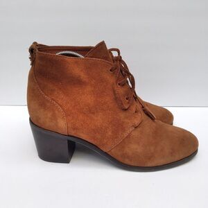 Nurture ankle boots cognac brown suede sz 10 tassel lace up stacked heel ($150)